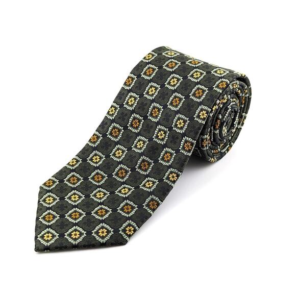 Pronto Uomo Couture Silk Tie Geometric Quiet Luxury Black Gray Gold Copper - Picture 1 of 6